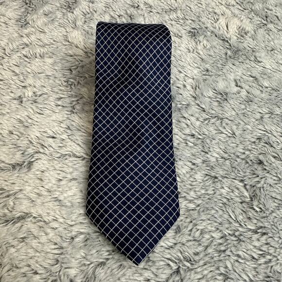 Michael Kors Mini Grid Blue White Silk Neck Tie 100% Silk Formal Work Business - Picture 1 of 5